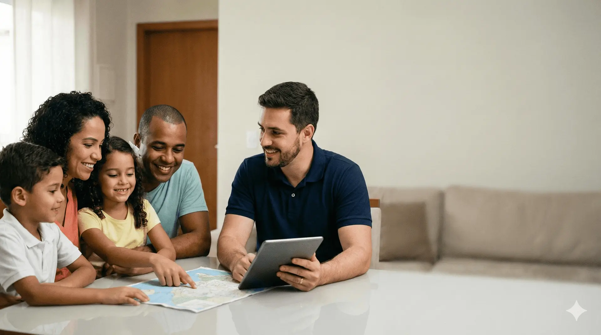 Família sendo atendida por consultor